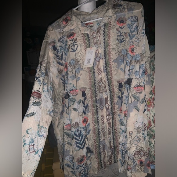 Biya JOHNNY WAS FIELDS BLOUSE Silk NWT fall casual boho $435 floral button top - Picture 8 of 11